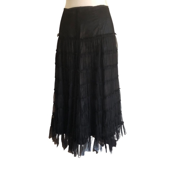 Chaudry Midi Skirt Tiered Tulle Ruffles Side Zip Size Small Black Witchy Goth - Picture 4 of 12